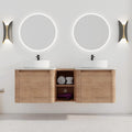 60 Inch Double Sink Bathroom Vanity Combo Modern Floating Bathroom Vanitites with Round Ceramic Vessel Sink 60' Bathroom Sink Cabinet with Marble Counter Top & 1 Middle Storage Shelf