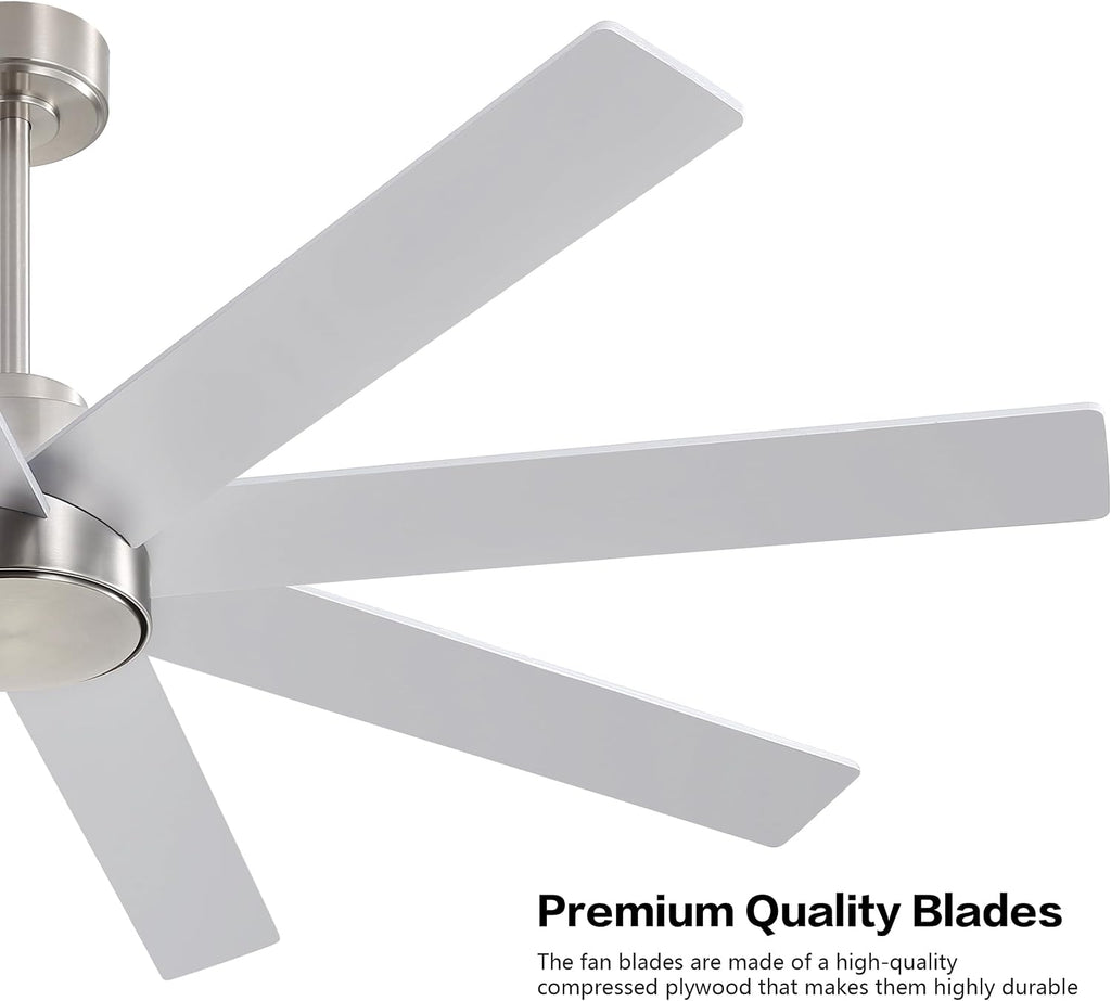 WINGBO 72' Large DC Ceiling Fans without Lights, 3 Downrods, 8 Plywood Blades, 6-Speeds Reversible DC Motor, Indoor Ceiling Fan No Lights for Bedroom Living Room Patio, Brushed Nickel and Silver