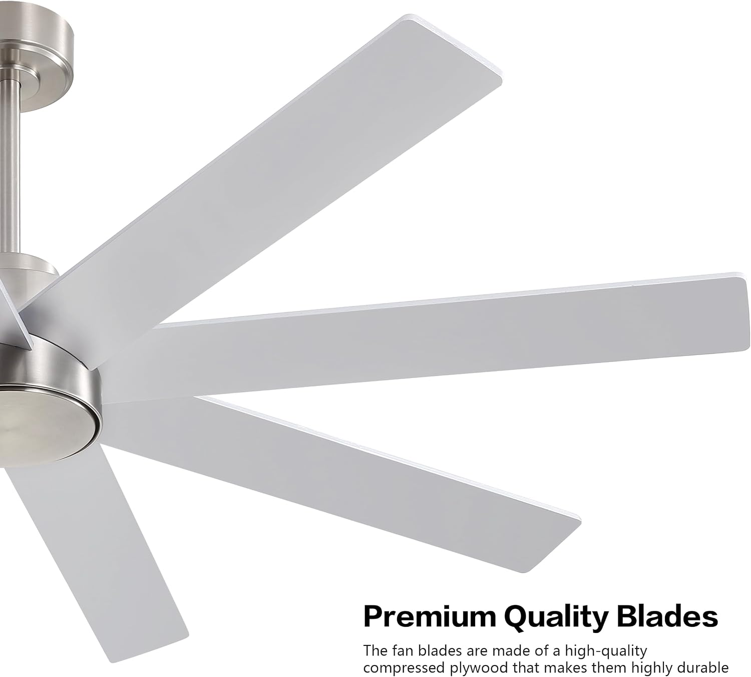 WINGBO 72' Large DC Ceiling Fans without Lights, 3 Downrods, 8 Plywood Blades, 6-Speeds Reversible DC Motor, Indoor Ceiling Fan No Lights for Bedroom Living Room Patio, Brushed Nickel and Silver