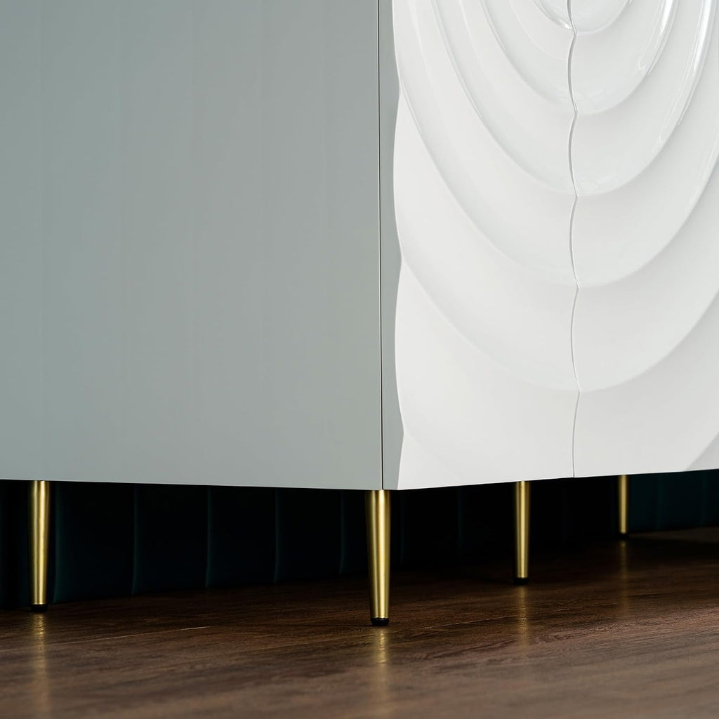 Woodbridge 60'x22' Bathroom Vanity with Double Ceramic Undermount Sinks, White Engineered Stone Top,3D Wave Pattern Cabinet Doors, Sleek Thin Legs,Glossy White Finish for a Clean, Modern Look