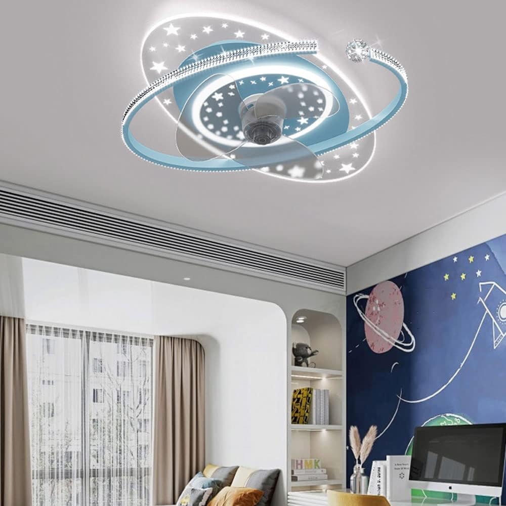 Indoor Blue Ceiling Fans with Lights Remote Dimmable 48W LED Ceiling Lights with Fan 6 Speeds Low Profile Ceiling Fan with Light for Boys Room Bedroom Kids Room