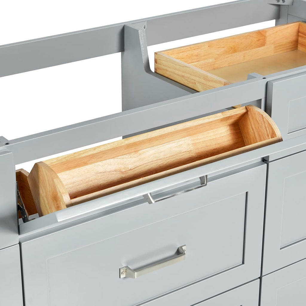 ARIEL Monroe 66-inch Bathroom Vanity with Sink,Solid Wood, 1.5-inch Italian Carrara Marble Countertop, Single Oval Porcelain Sink, Dovetail Drawers, Grey