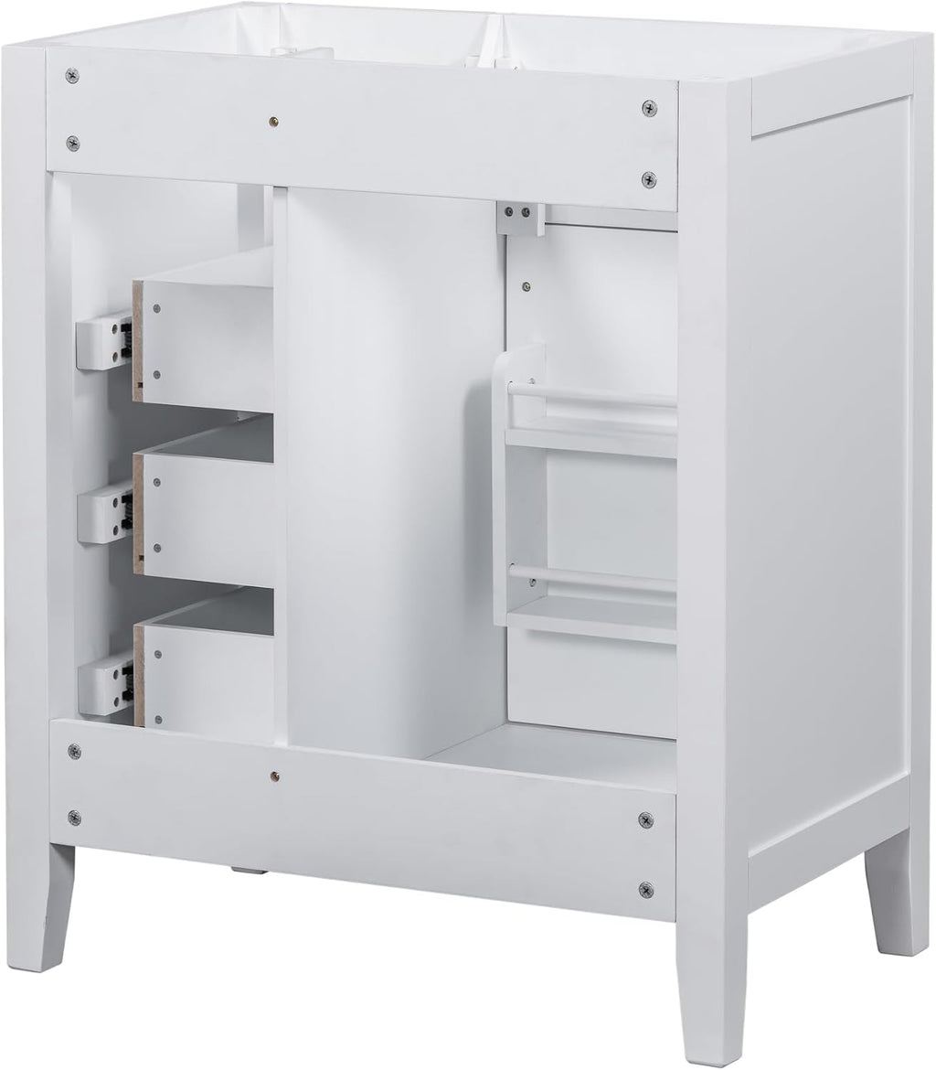 30 Inch Bathroom Vanity Without Sink, Base Only, Storage Cabinet with Doors and Drawers, White