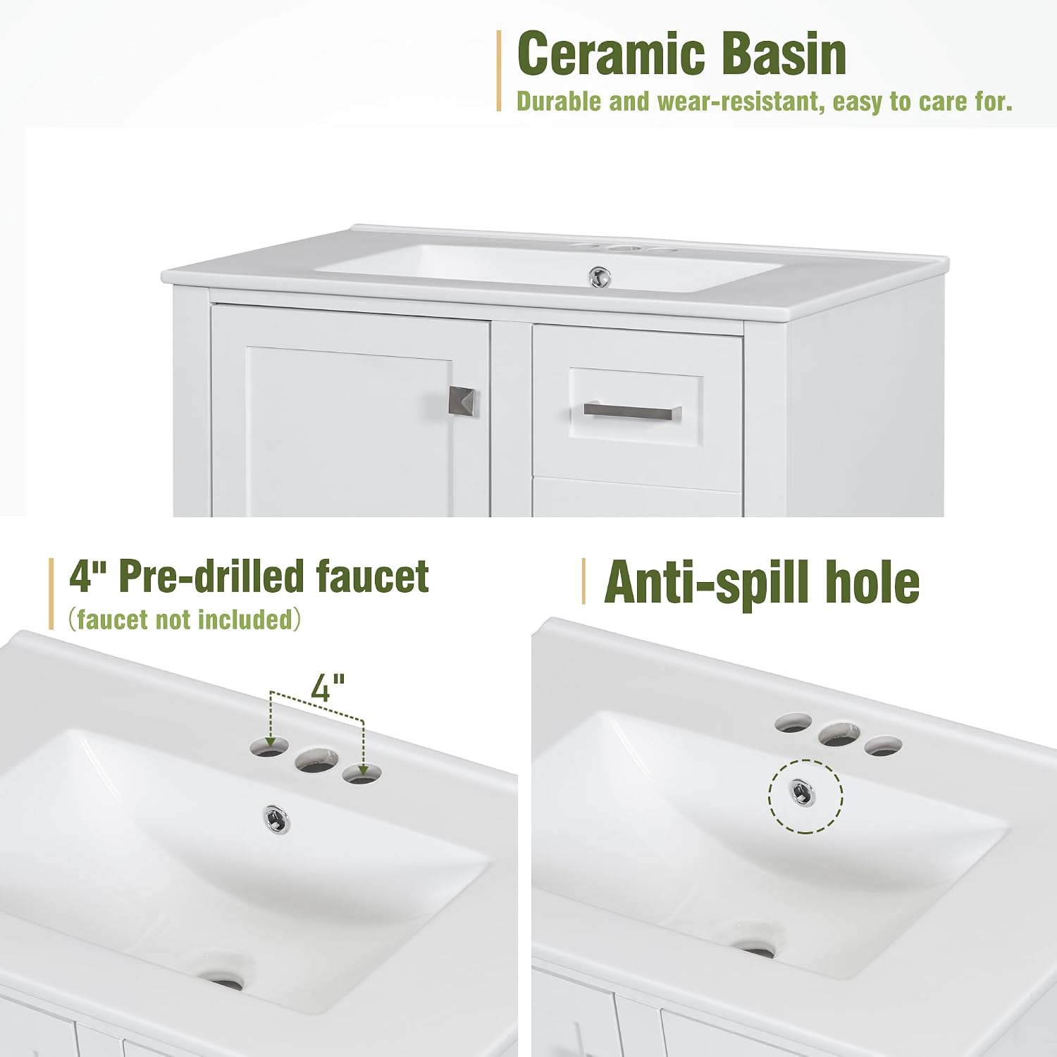 Mirightone 30' Bathroom Vanity with Sink, Bathroom Vanity with Sink 30 Inch, 30 in Vanity with Top for Bathroom, 30 Vanity and Sink Combo with 3 Drawers and 1 Soft Closing Door (White)