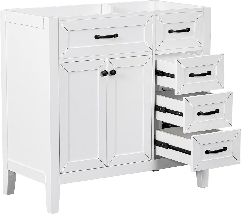 YOPTO 36' Bathroom Vanity Without Sink,Cabinet Base Only,Solid Wood Cabinets Basin Vessel Set with 3 Drawers,Water-Proof,Stain Proof,Ample Enclosed Storage Spaces,White