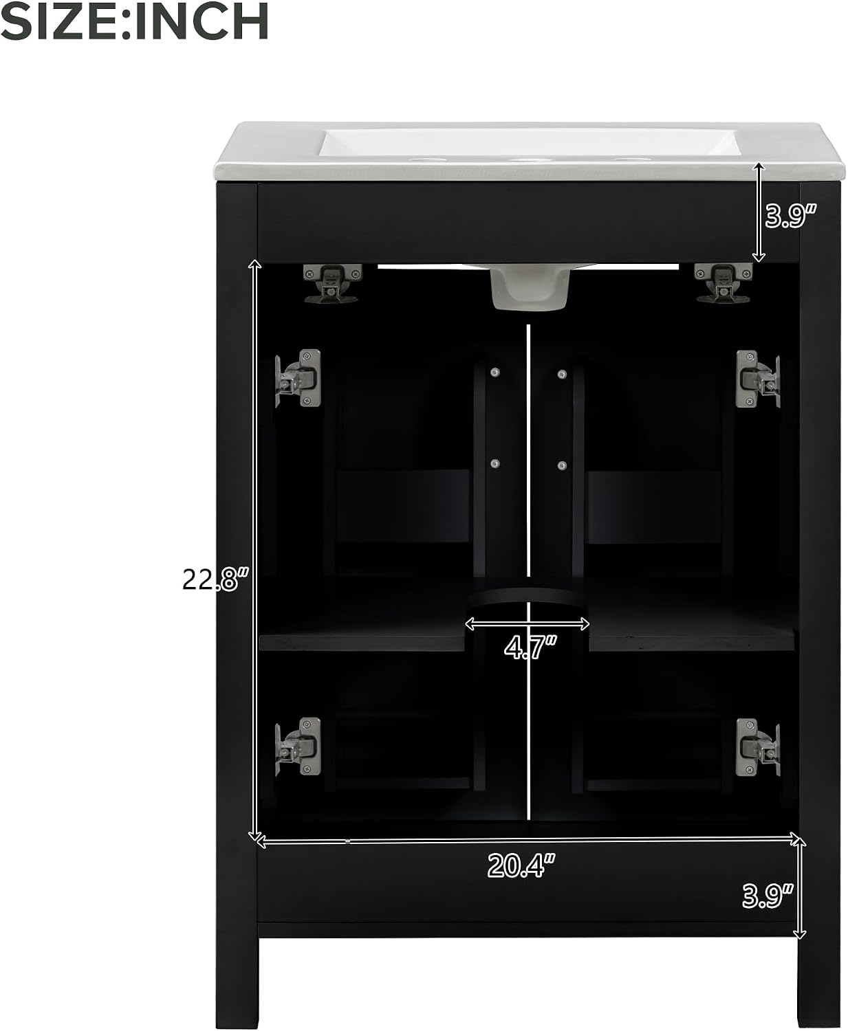 Harper & Bright Designs 48' Bathroom Vanity Set with Double Sink, Free Standing Single Basin Vanity Set with 2 Soft-Close Doors and Drawer, Wood Storage Cabinet with Ceramic Basin for Bathroom, Black