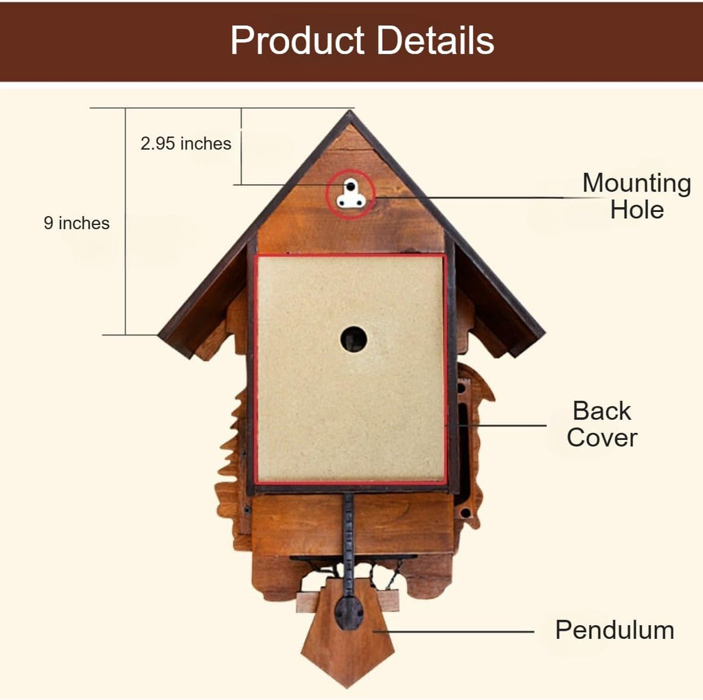 Hand-Carved Vintage Cuckoo Clock, 12 Melodies Handcrafted Quartz Chiming Clock, Wall Decor for Home, Office, Living Room, Unique Gift for All Occasions