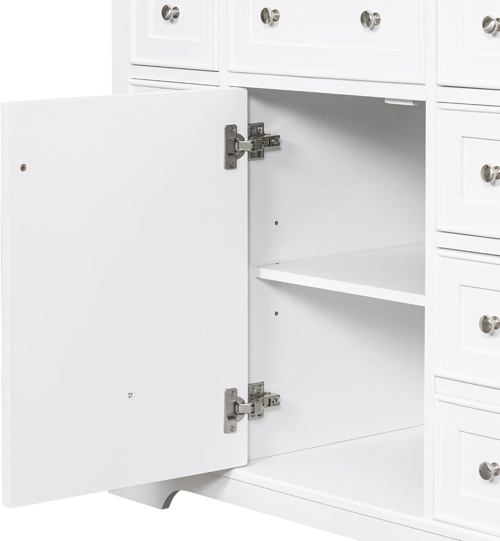 YOPTO 36' Bathroom Vanity Without Sink,Cabinet Base Only,One Cabinets and Six Drawers,Solid Wood Set Frame w/Multi-Functional Drawer Divider,Water-Proof,Stain Proof,White