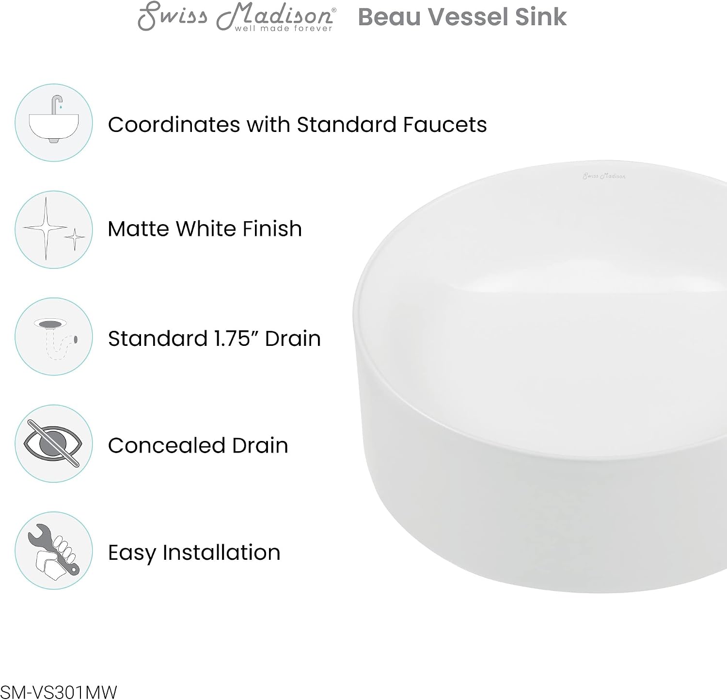 Beau 16.5' Round Vessel Bathroom Sink in Matte Black