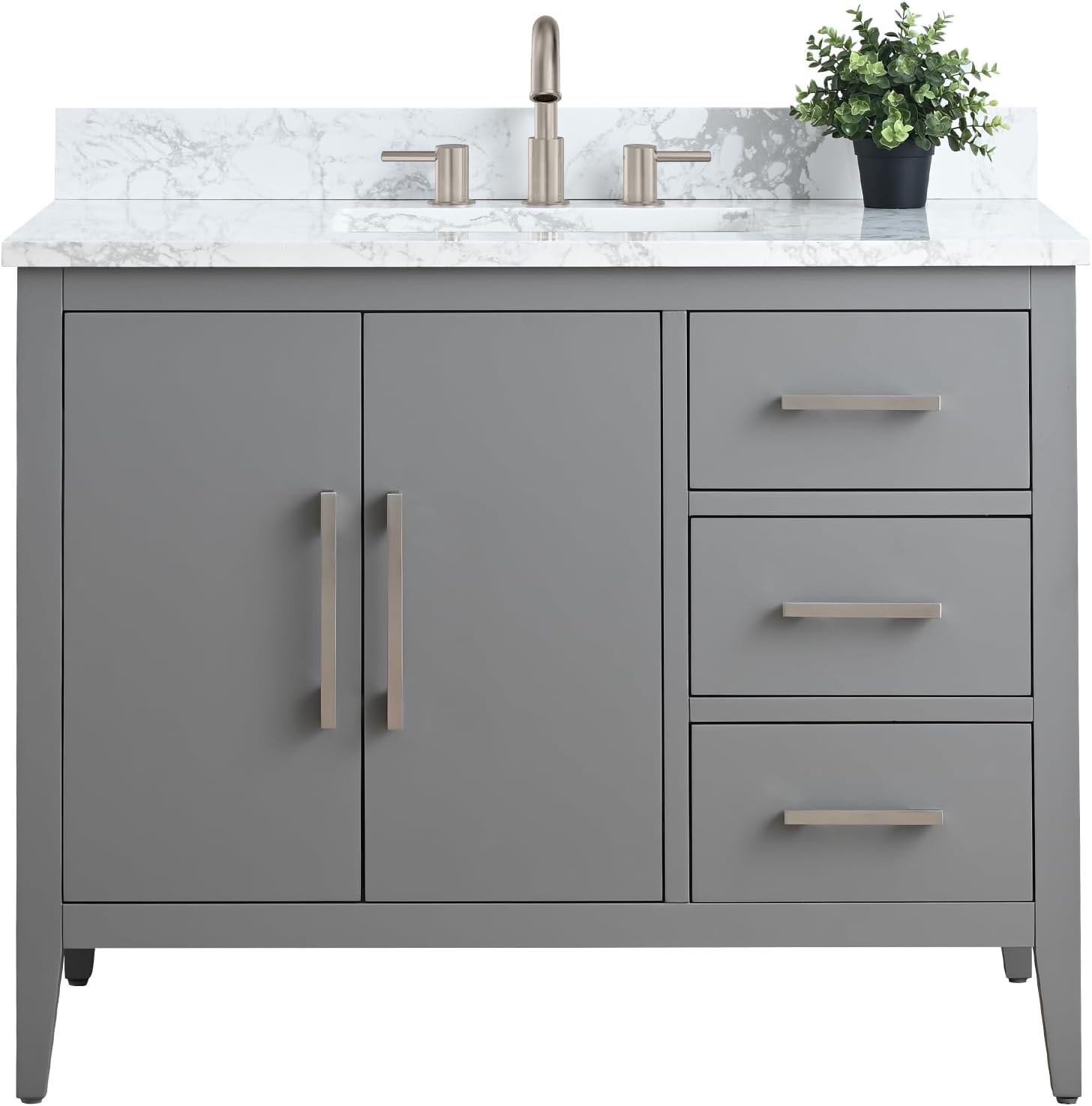 Vanity Art 42 inch Bathroom Vanity with Single Sink & Ceramic Top, Vanity Cabinet with Soft-Closing Doors, Drawers, Solid Wood Frame, Cashmere Gray, Brushed Nickle Handware