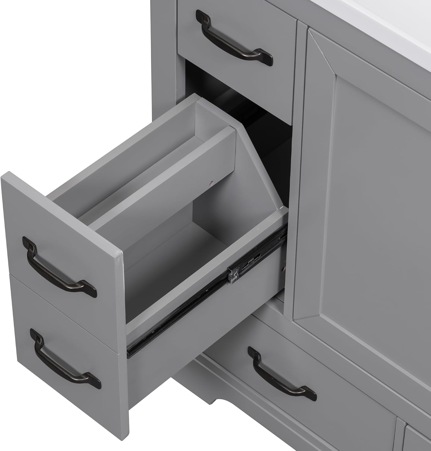 Favfurish 36' Bathroom Vanity Without Top Sink,6-Drawer Freestanding Cabinet Base with Multi-Functional Divider & Adjustable Shelf,Solid Wood MDF Vanity Only, Water Resistant,Grey