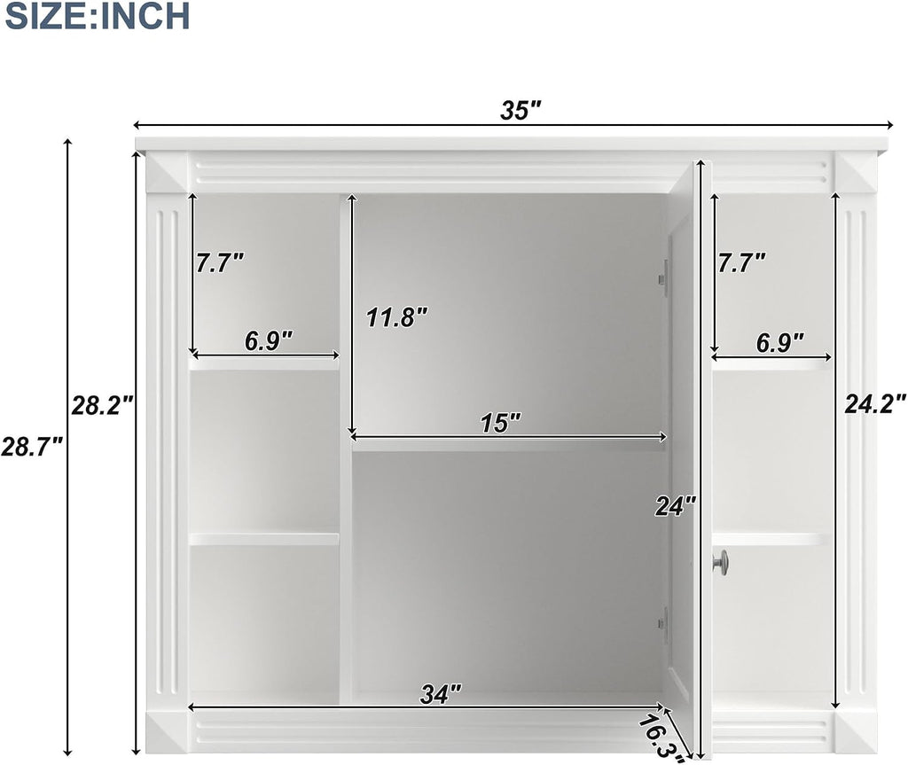 Merax Modern Mirror Cabinet - 36 Inch Wall Mounted Mirror for Small Bathrooms