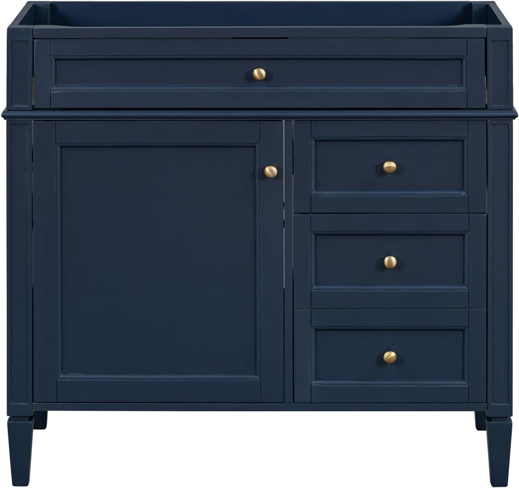 36'' Bathroom Vanity Without Top Sink, Modern Bathroom Storage Cabinet with 2 Drawers and a Tip-Out Drawer, Only Cabinet, Blue