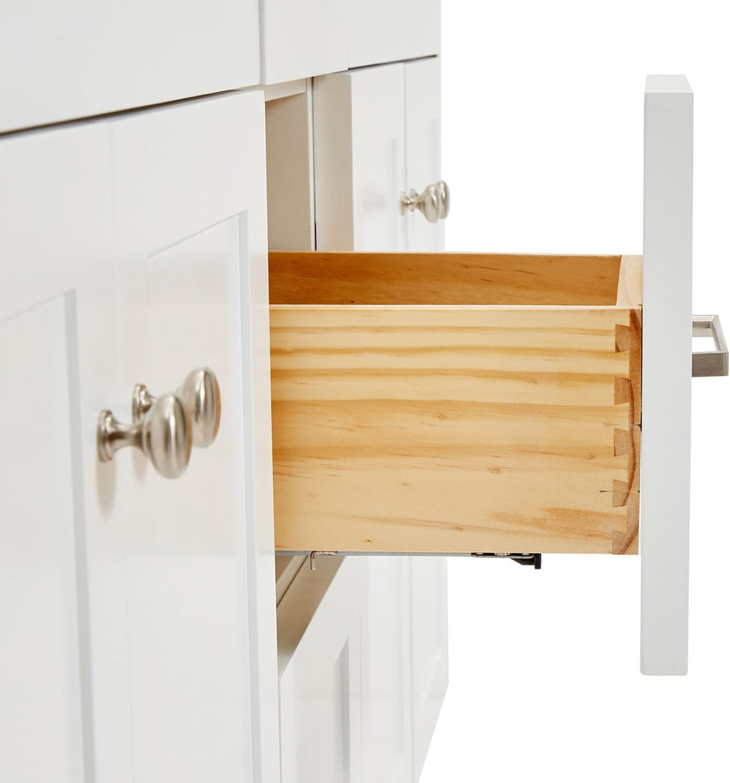 ARIEL Hamlet 66-inch Bathroom Vanity with Sink,Solid Wood, 1.5-inch Carrara White Quartz Countertop & Backsplash, Double Oval Porcelain Sink, 4 Soft Closing Doors, 3 Dovetail Drawers, White
