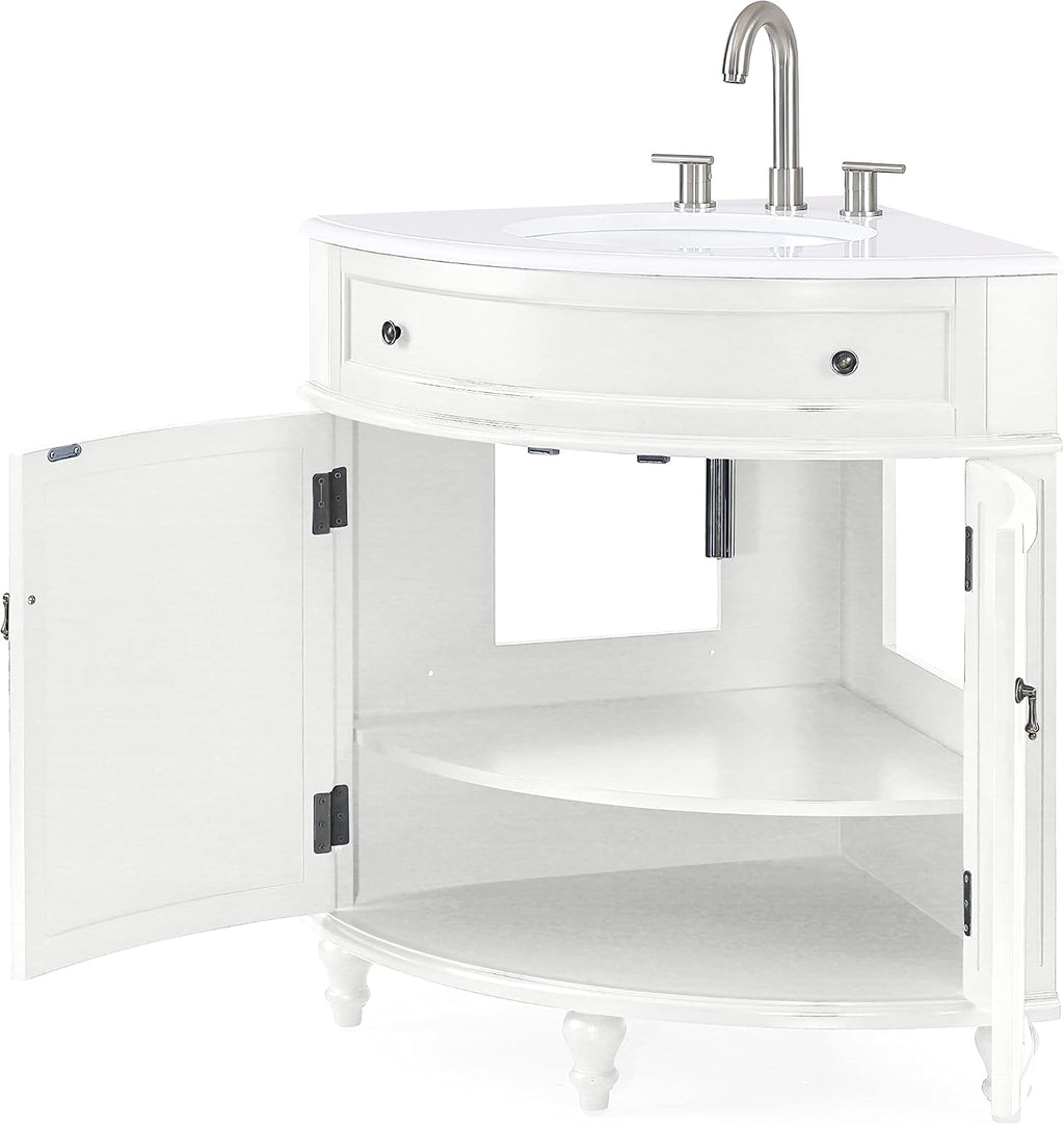 Tennant Brand 24 inch Triadsville Small Corner Bathroom Vanity with Sink and White Quartz top (White)