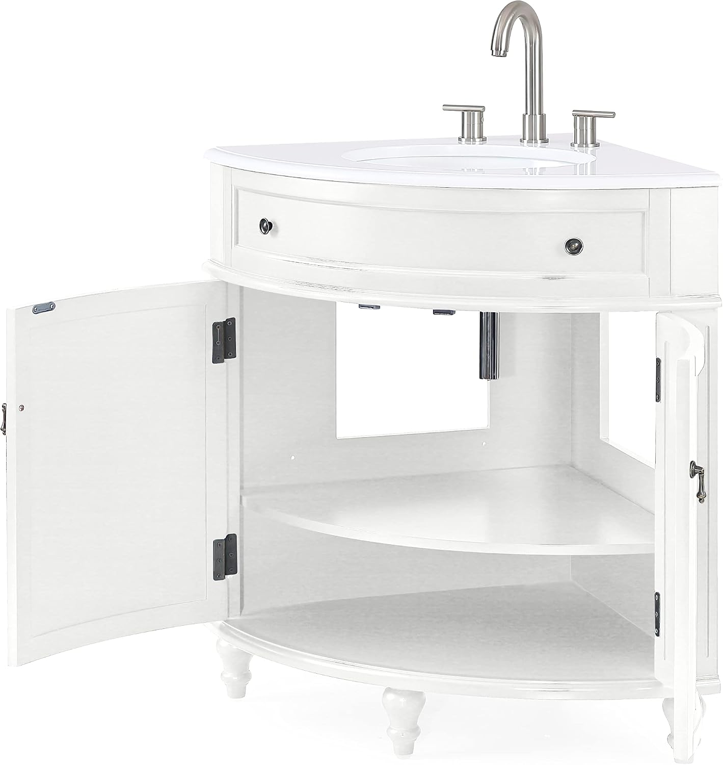 Tennant Brand 24 inch Triadsville Small Corner Bathroom Vanity with Sink and White Quartz top (White)