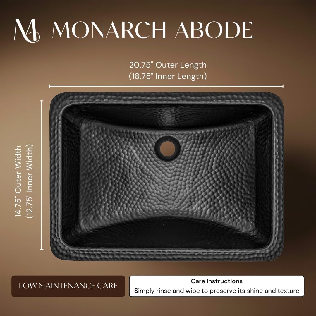 Monarch Abode Bathroom Sink – 21-Inch Venitian Dual Mount Undermount or Drop In Bathroom Sinks, Bathrooms Hand Hammered Matte Black Aluminum Vanity Sink for Countertop, Powder Room, Bath, or Restroom