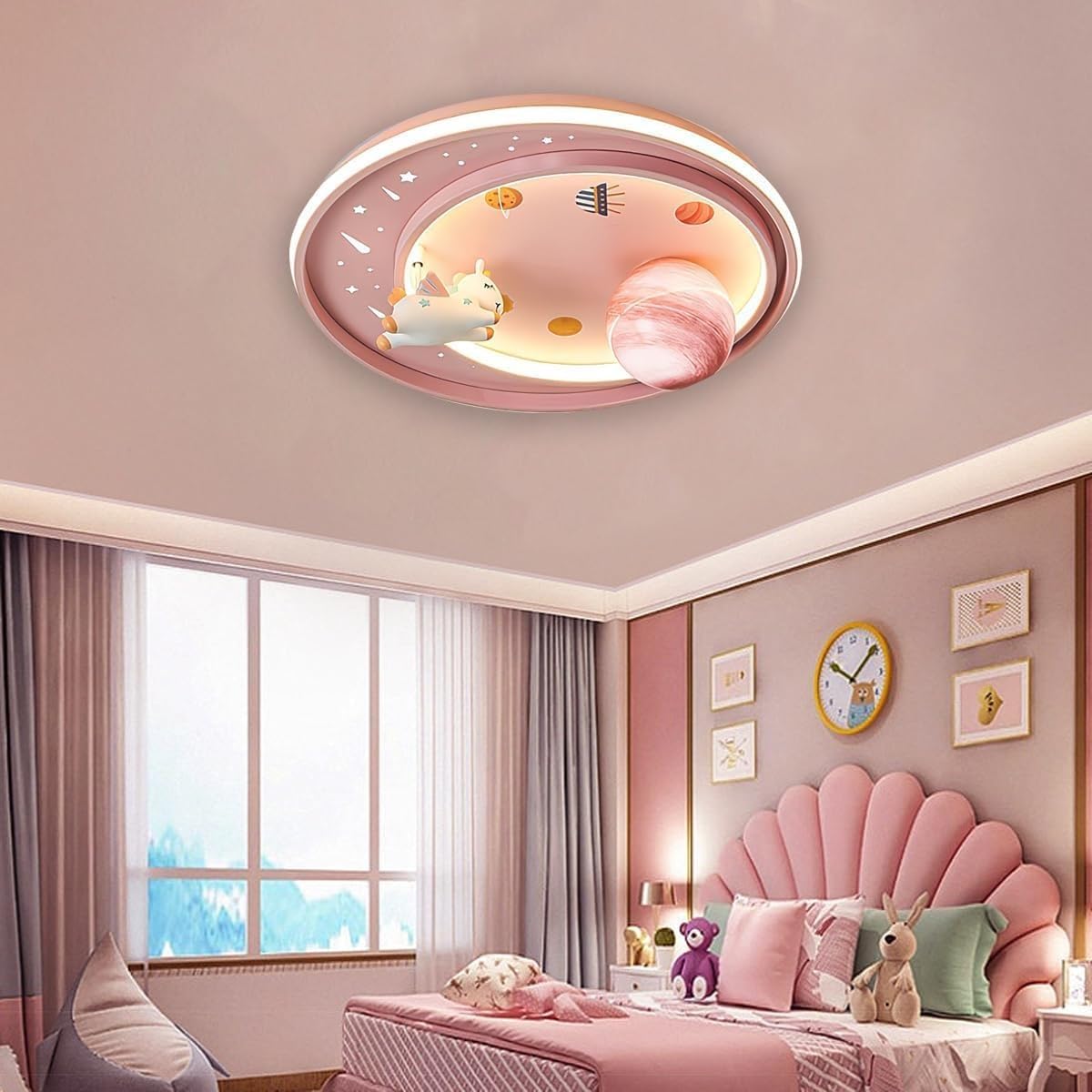 LED Ceiling Light Dimmable with Remote Control Cartoon Unicorn Modern Round Ceiling Light 62W for Boys, Girls Bedroom and Living Room Baby Room