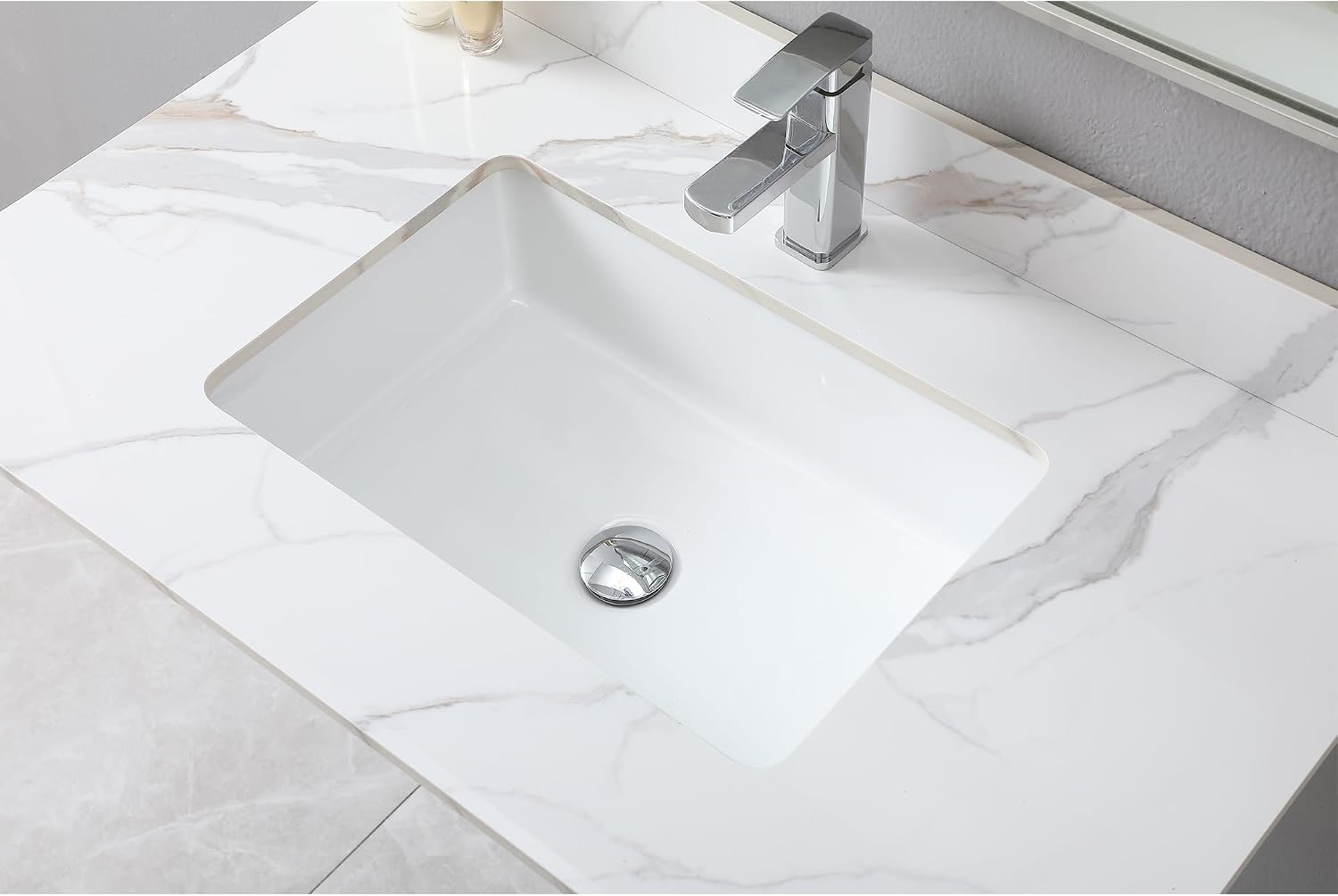 37 Inch Bathroom Vanity Top with Undermounted Large Ceramic Sink & Backsplash, Sintered Stone Artificial Marble Vanity Sink Tops with 1 hole, Carrara Gold