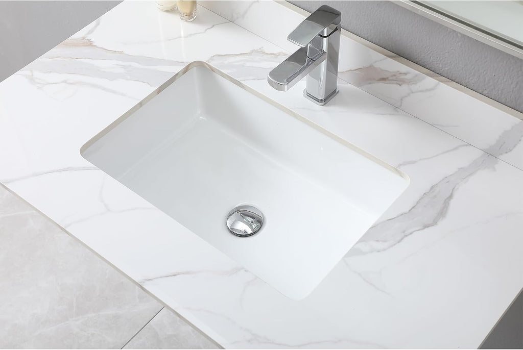 37 x 22 Inch Bathroom Vanity Top, Sintered Stone Top with Ceramic Sink, Single Hole Vanity Top With Undermount Rectangular Sink and 1 Backsplash (Carrara Gold, 1 Hole)