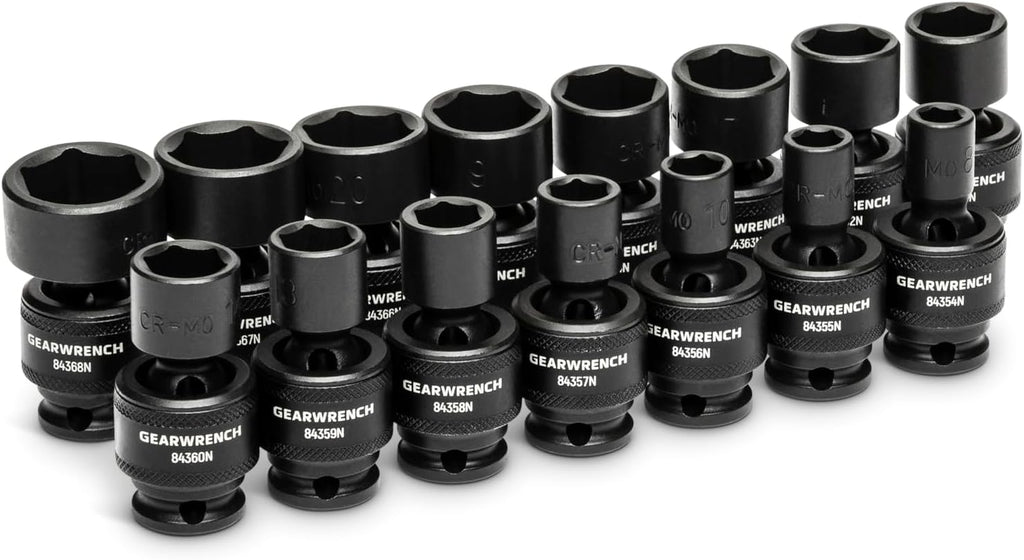 GEARWRENCH 15 Piece 3/8inch Drive 6 Point Universal Impact Socket Set, Metric - 84918N