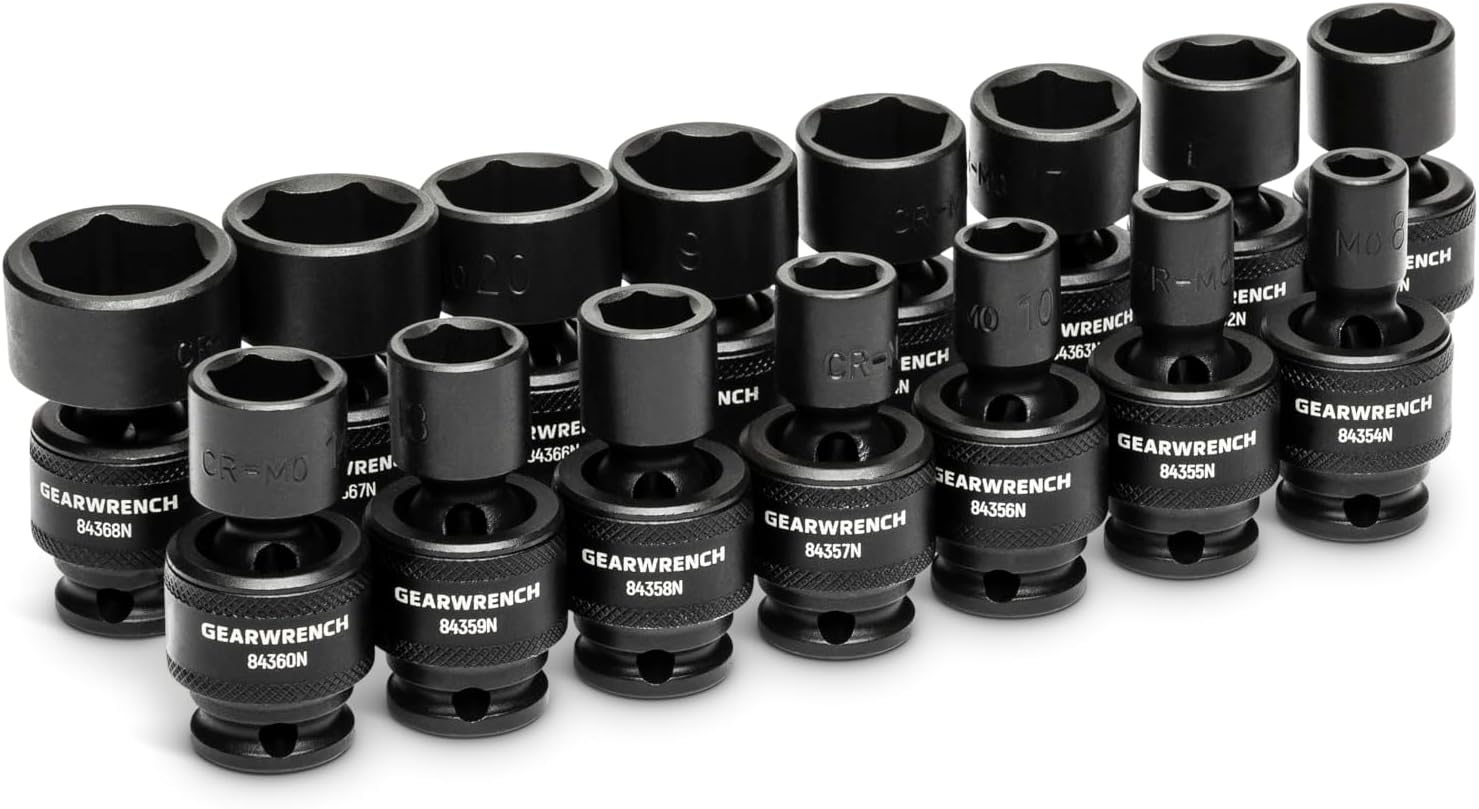 GEARWRENCH 15 Piece 3/8inch Drive 6 Point Universal Impact Socket Set, Metric - 84918N
