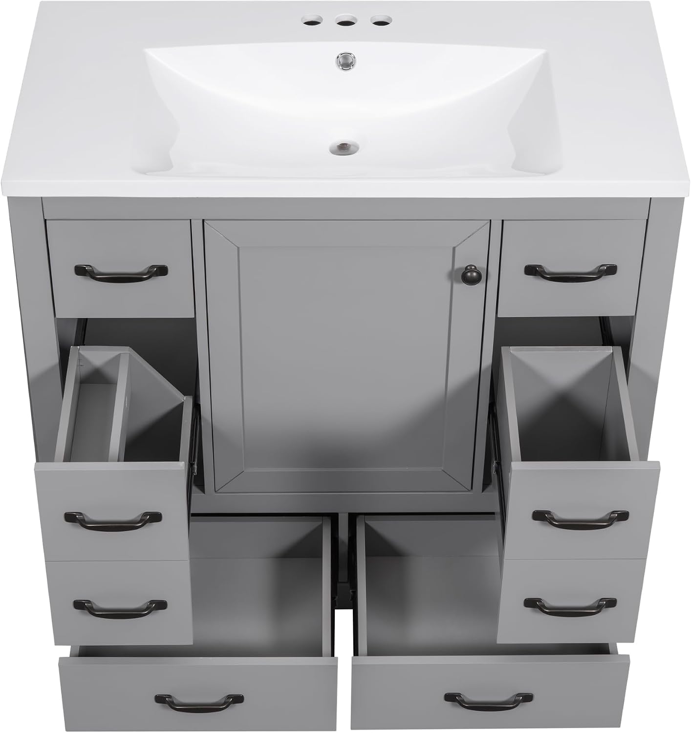 36' Vanity Bathroom Cabinet with Sink Top, Six Multi-Functional Drawers, Adjustable Shelf, Soft-Closing Door, Grey