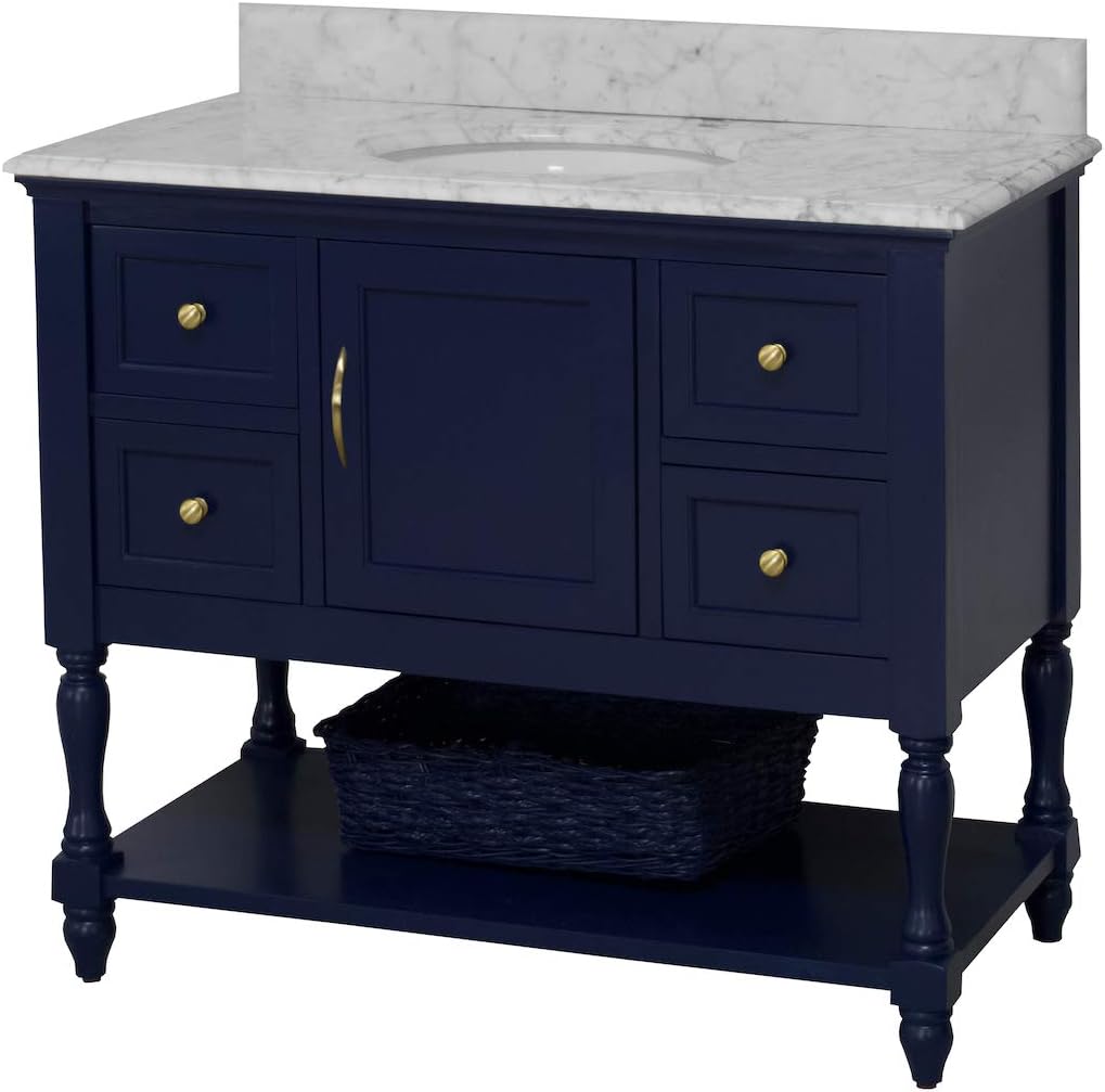 Beverly 42-inch Bathroom Vanity (Carrara/Royal Blue): Includes Royal Blue Cabinet with Authentic Italian Carrara Marble Countertop and White Ceramic Sink
