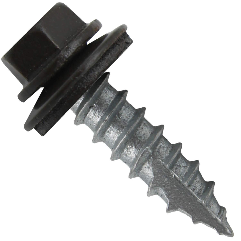 14 x 1 Dark Bronze Metal Roofing Screws - Hex Washer Head- Self-Starting/Tapping - EPDM Washer. 8 X 250 Bags - 2,000 Screws