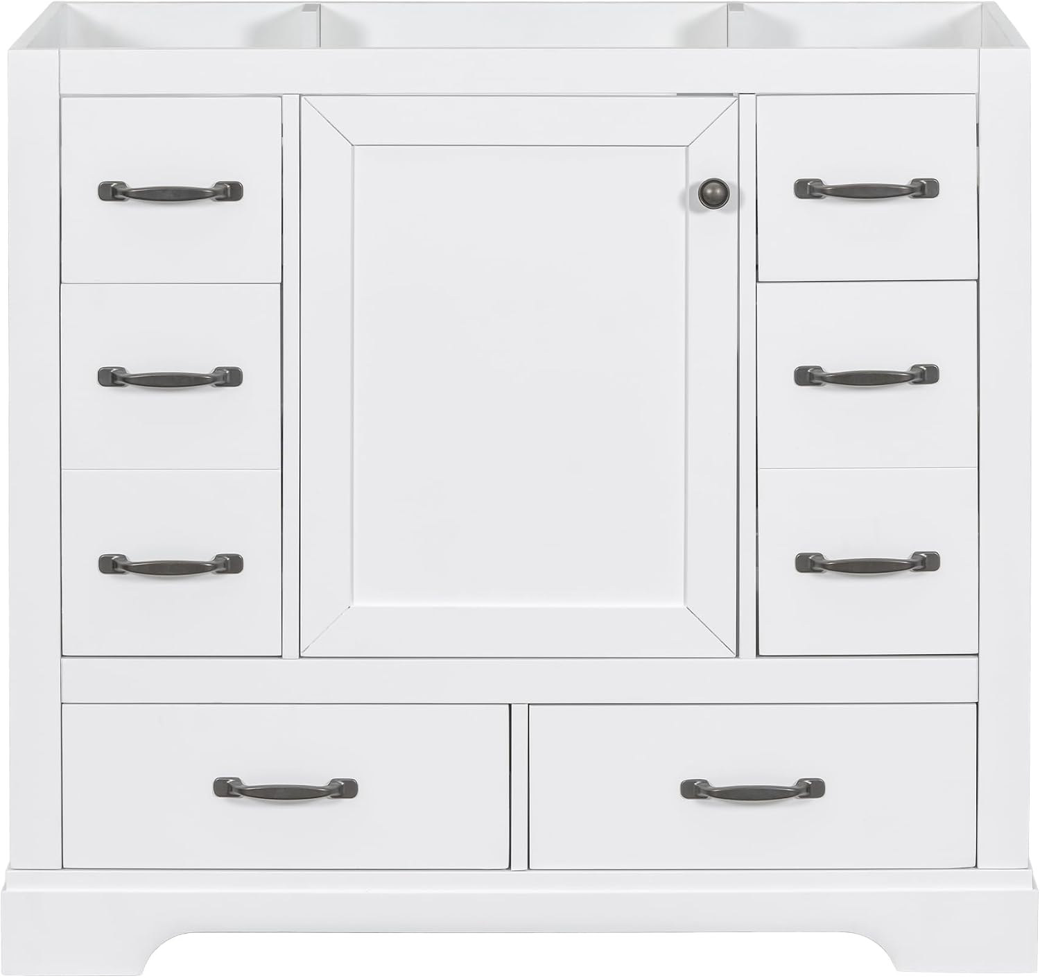 36' Bathroom Vanity Without Sink, Base Only,Six, Solid Wood Cabinets Basin Vessel Set w/Drawer Divider,Adjustable Shelf,Water, Stain Proof,White