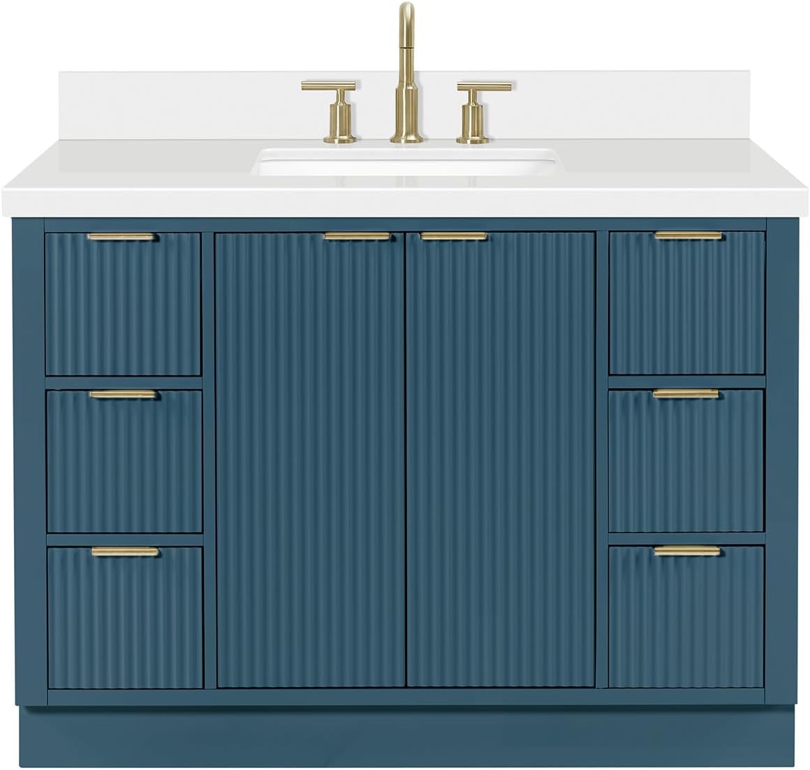 ARIEL Milan 48-inch Bathroom Vanity with Sink,Solid Wood, 1.5-inch Pure White Quartz Countertop, Single Rectangular Porcelain Sink, Soft Closing Doors, Dovetail Drawers, Vintage Blue