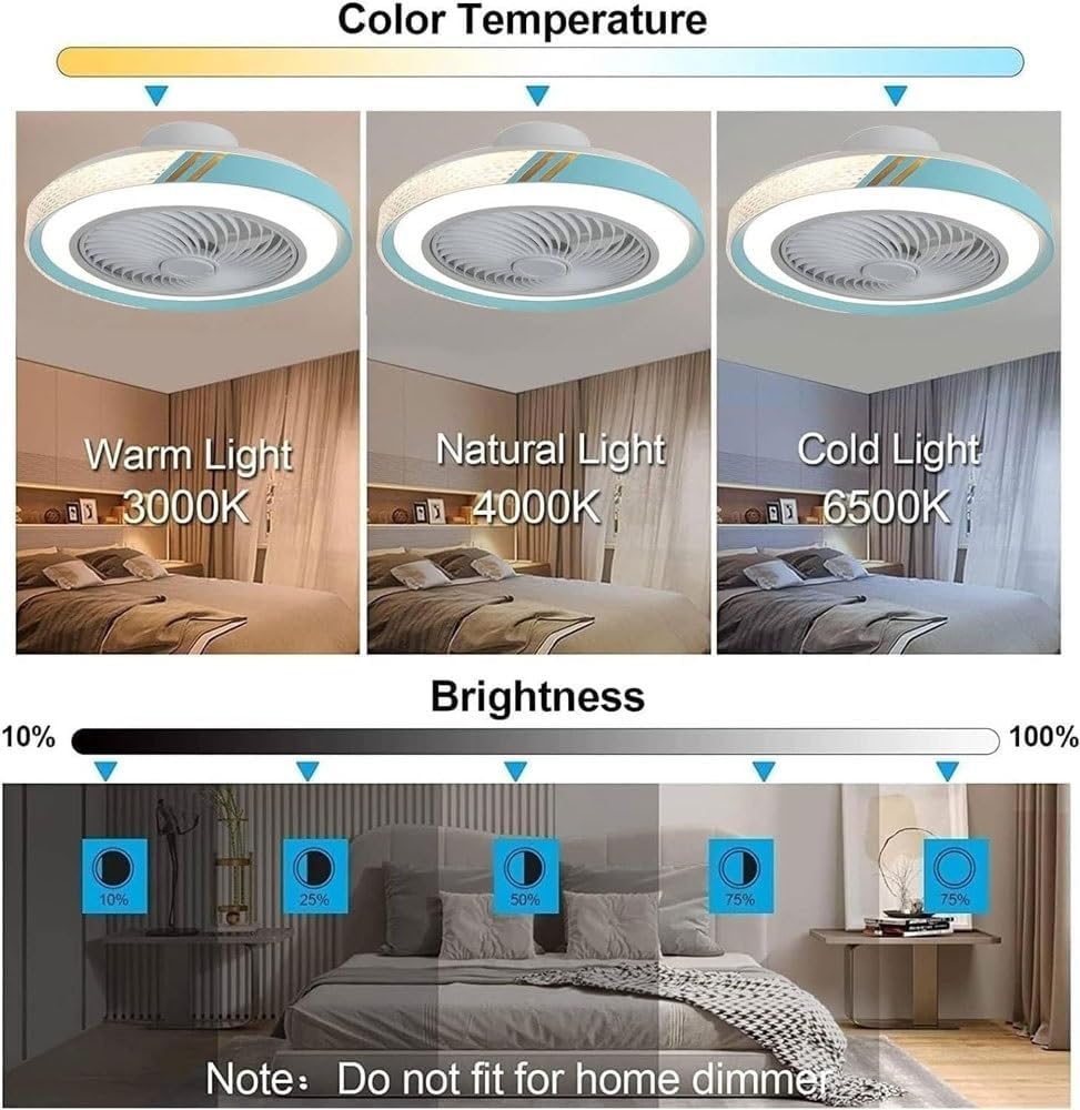 LED Quiet Ceiling Fan with Lighting, 50CM Blue 72W Dimmable Ceiling Fan Light with Remote Control and APP, Modern Crystal Ceiling Fan with Light for Living Room Bedroom