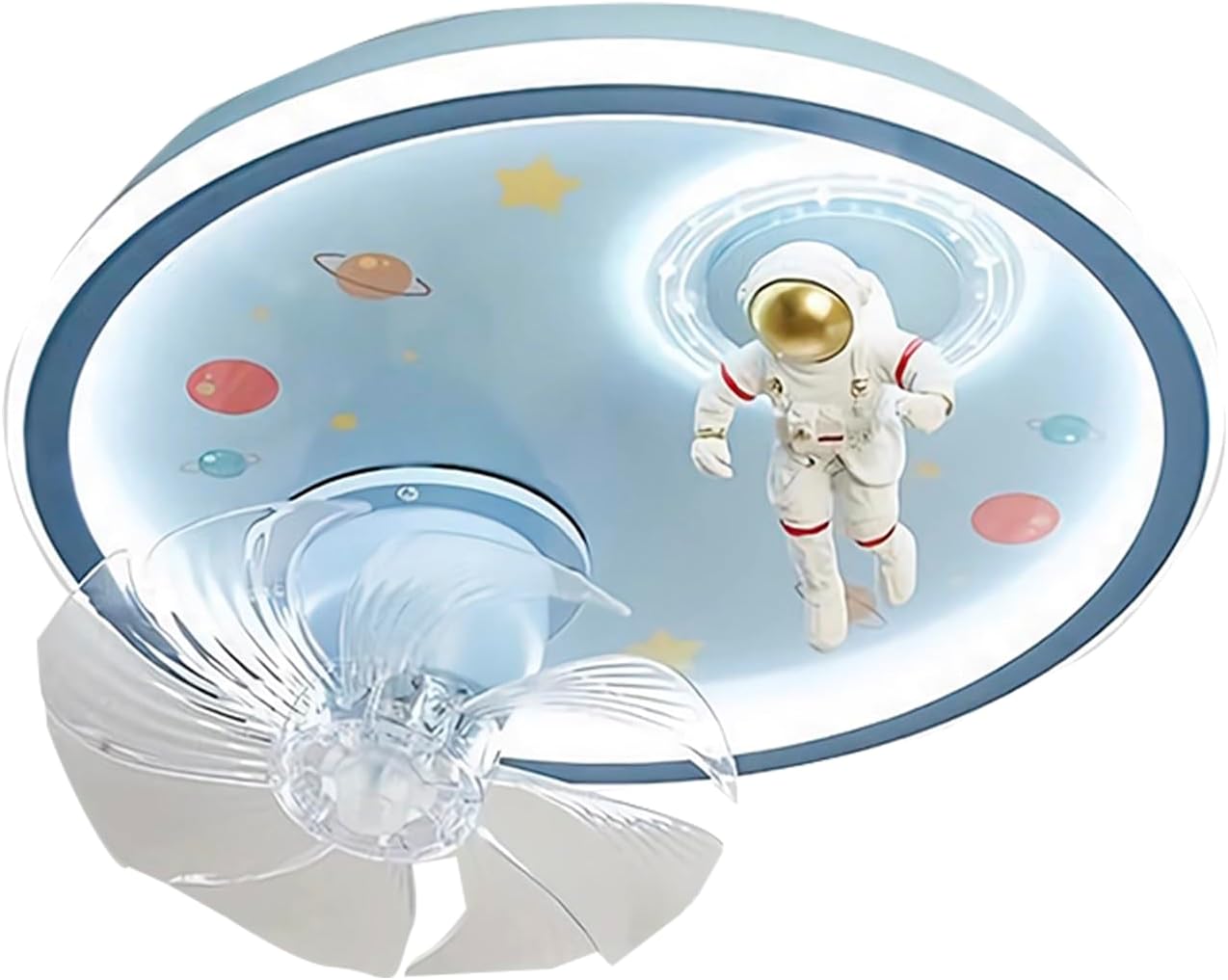 SOMINA Kids Ceiling Fan Light, Astronaut Themed Flush Mount LED Fixture, Creative Cartoon Design Low Profile Fan for Boys Girls Bedroom Nursery Playroom