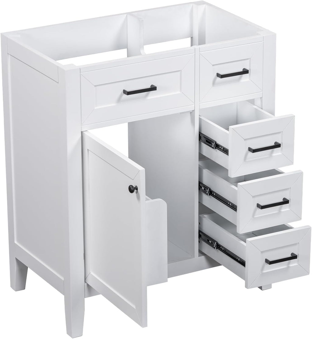 30 Inch Bathroom Vanity Without Sink, Base Only, Storage Cabinet with Doors and Drawers, White
