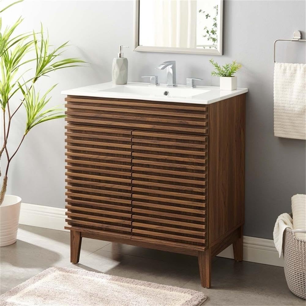 Modway Render 30' Bathroom Vanity with Sink in Walnut White