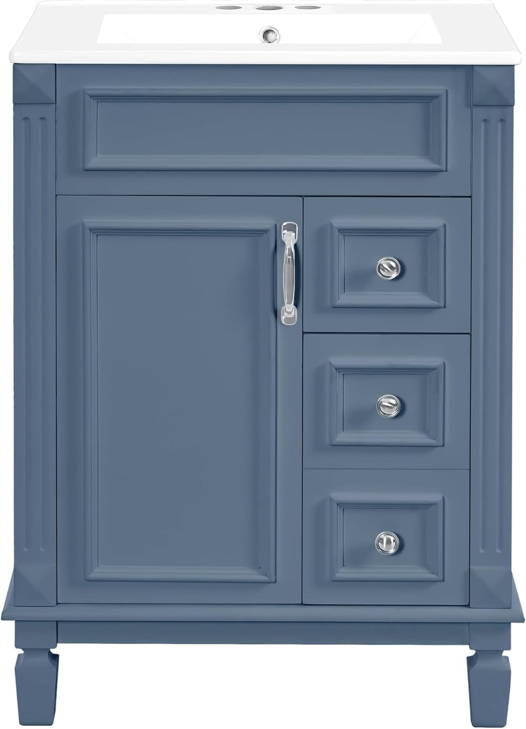 24 Inch Blue-Grey Bathroom Vanity with Sink,Modern Bathroom Vanity with 2 Drawers & Adjustable Shelf,Soft Closing Doors & Black Handles,Solid Wood Frame,French Embossed Front