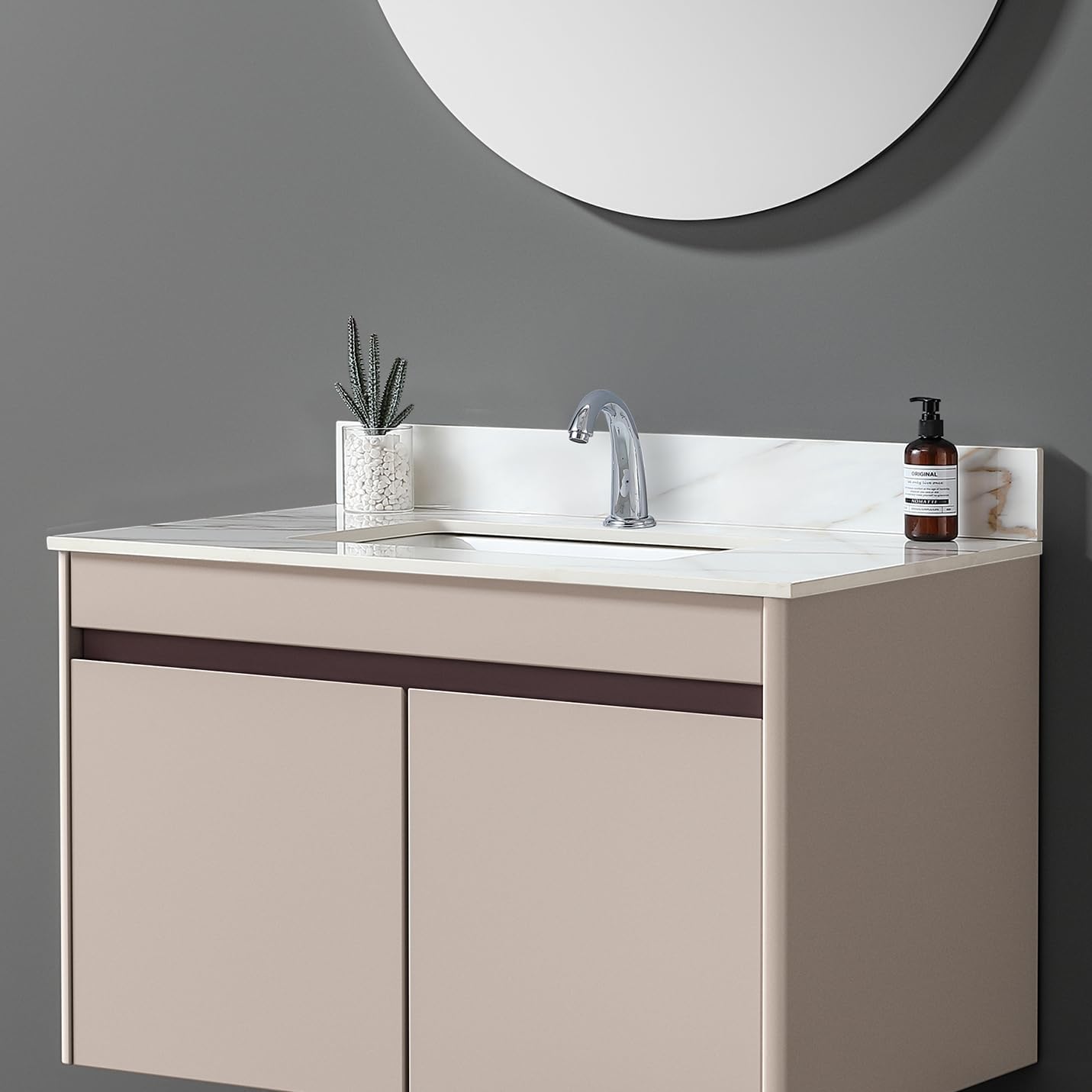 37' Bathroom Vanity Top with Ceramic Undermount Sink & Backsplash,Calacatta Gold Sintered Stone Counter Top, Single Hole Vanity Sink Top