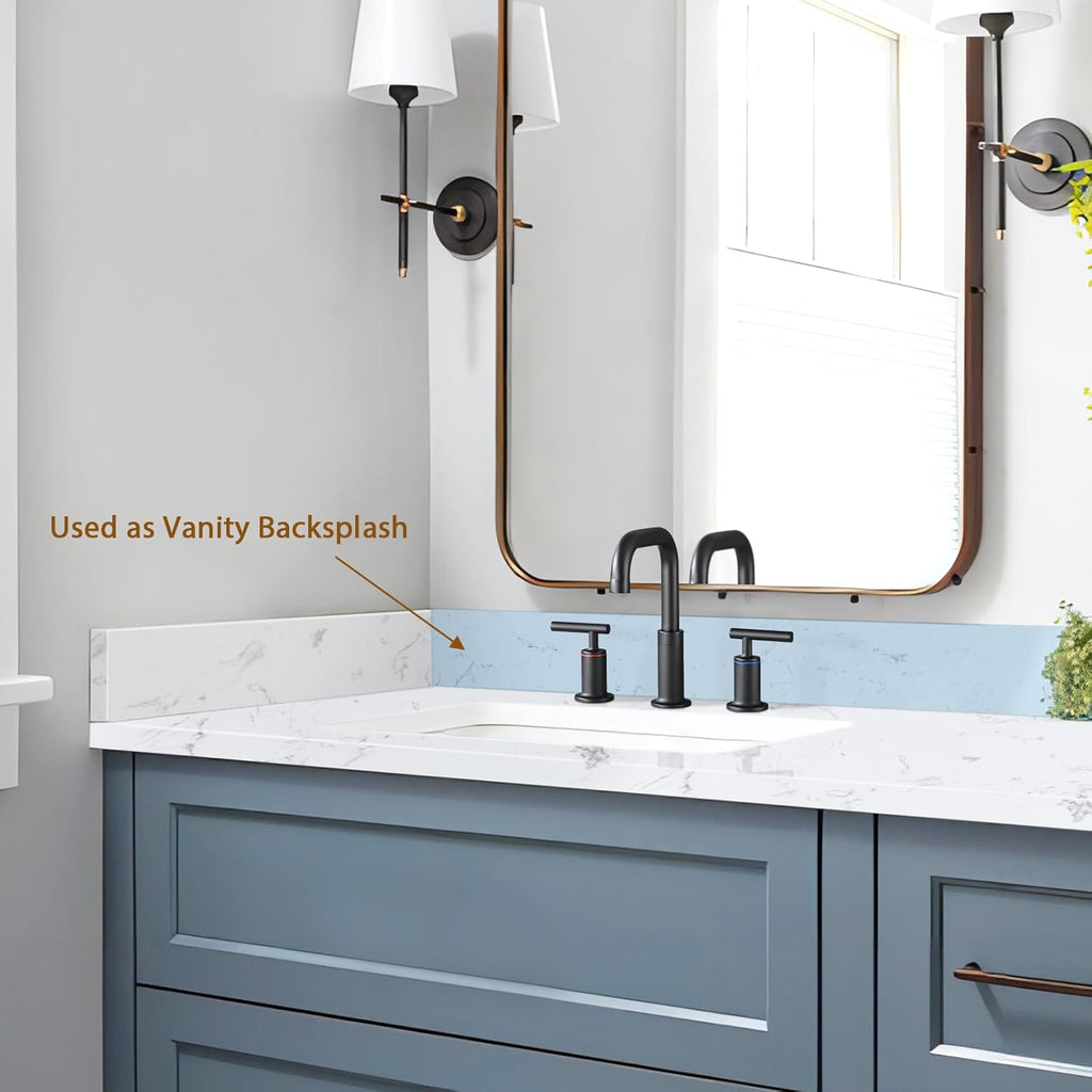 36 in. W x 4 in. H Engineered Stone Backsplash for Bathroom Vanity Sink Top in Carrara White