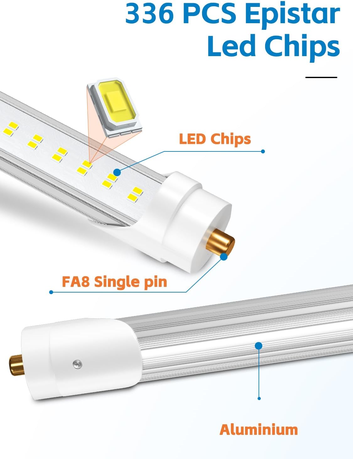 ELEKICO 8FT LED Bulbs, Super Bright 72W 9000lm 5000K, T8 T10 T12 LED Tube Lights, FA8 Single Pin T8 LED Lights, Clear Cover, 8 Foot LED Bulbs to Replace Fluorescent Light Bulbs (Pack of 6)