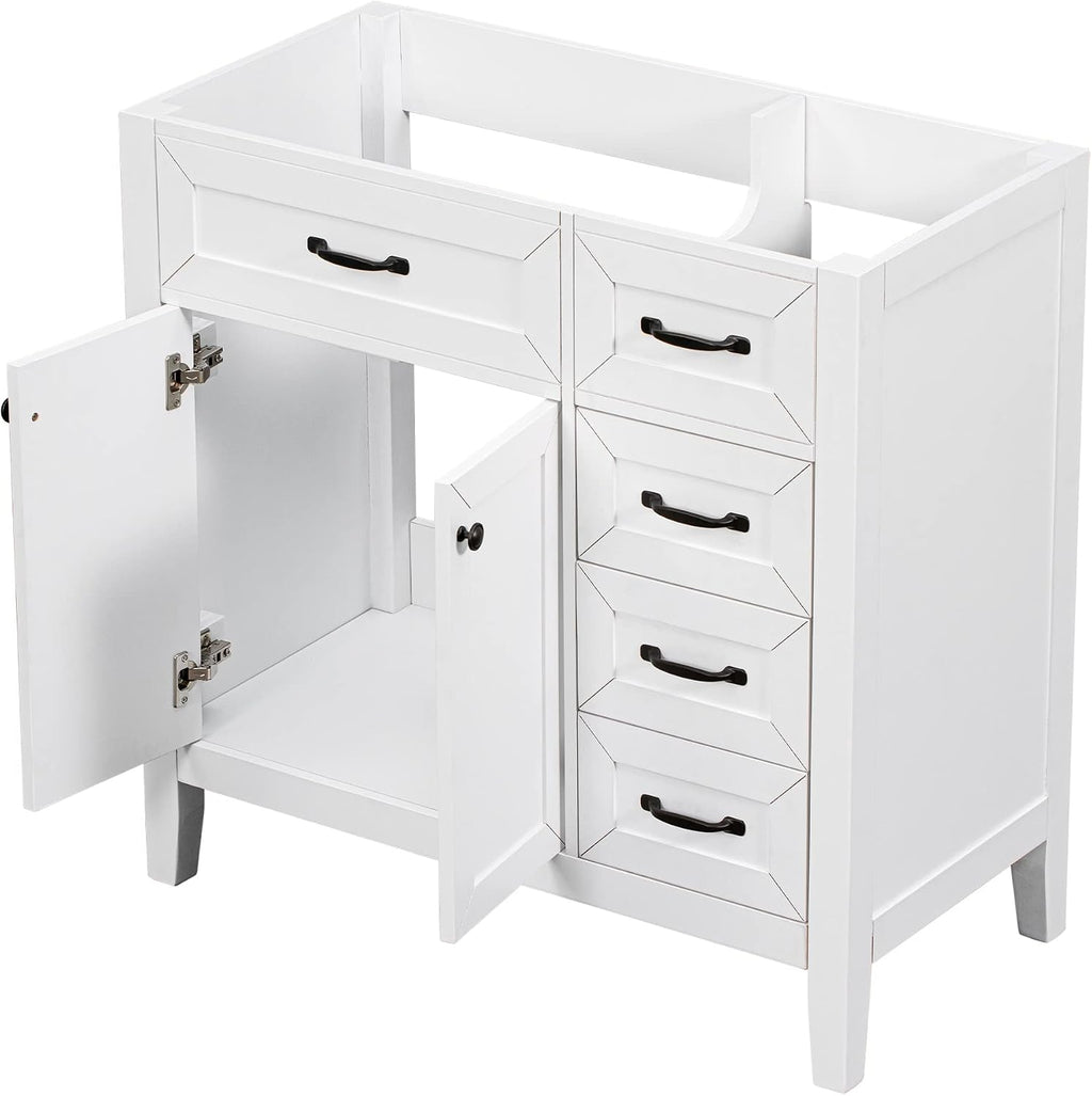 36' Bathroom Vanity Without Sink, Base Only,Solid Wood Cabinets Basin Vessel Set w/Water, Stain Proof,Enclosed Storage Spaces,Eco-Friendly Painting,Easy to Install,White