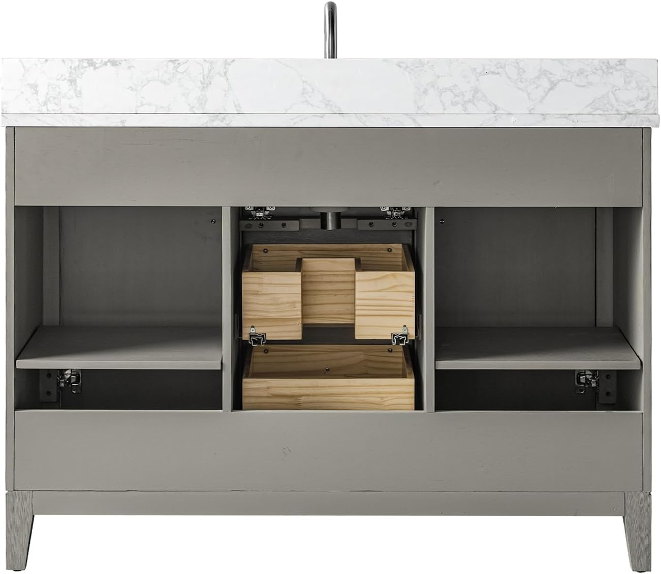 Vanity Art 48' Bathroom Vanity with Single Sink & Arabescato White Engineered Stone Top, Vanity Cabinet with Soft Closing Door, Solid Wood Frame, Brushed Nickel Handles, Driftwood Gray VA8148-DG-BN