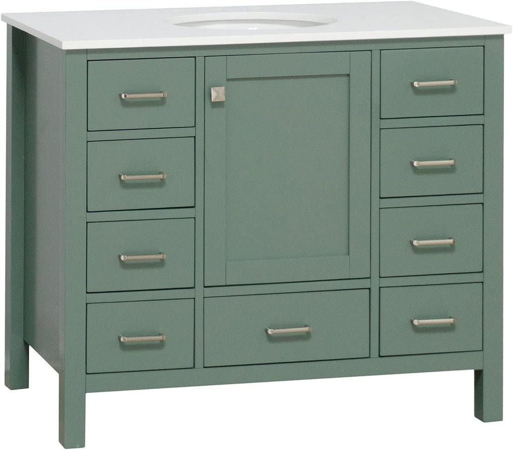 Horizon 42-inch Bathroom Vanity (Engineered White/Sage Green): Includes Sage Green Cabinet with Engineered White Countertop and White Ceramic Sink