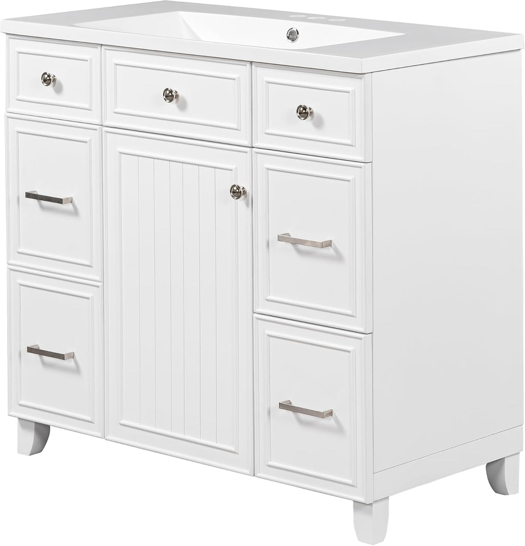 LUMISOL 36' Bathroom Vanity with Sink Top, Single Bathroom Cabinet with 3 Drawers & Soft-Closing Doors, Wooden Bathroom Vanity and Sink Combo, White