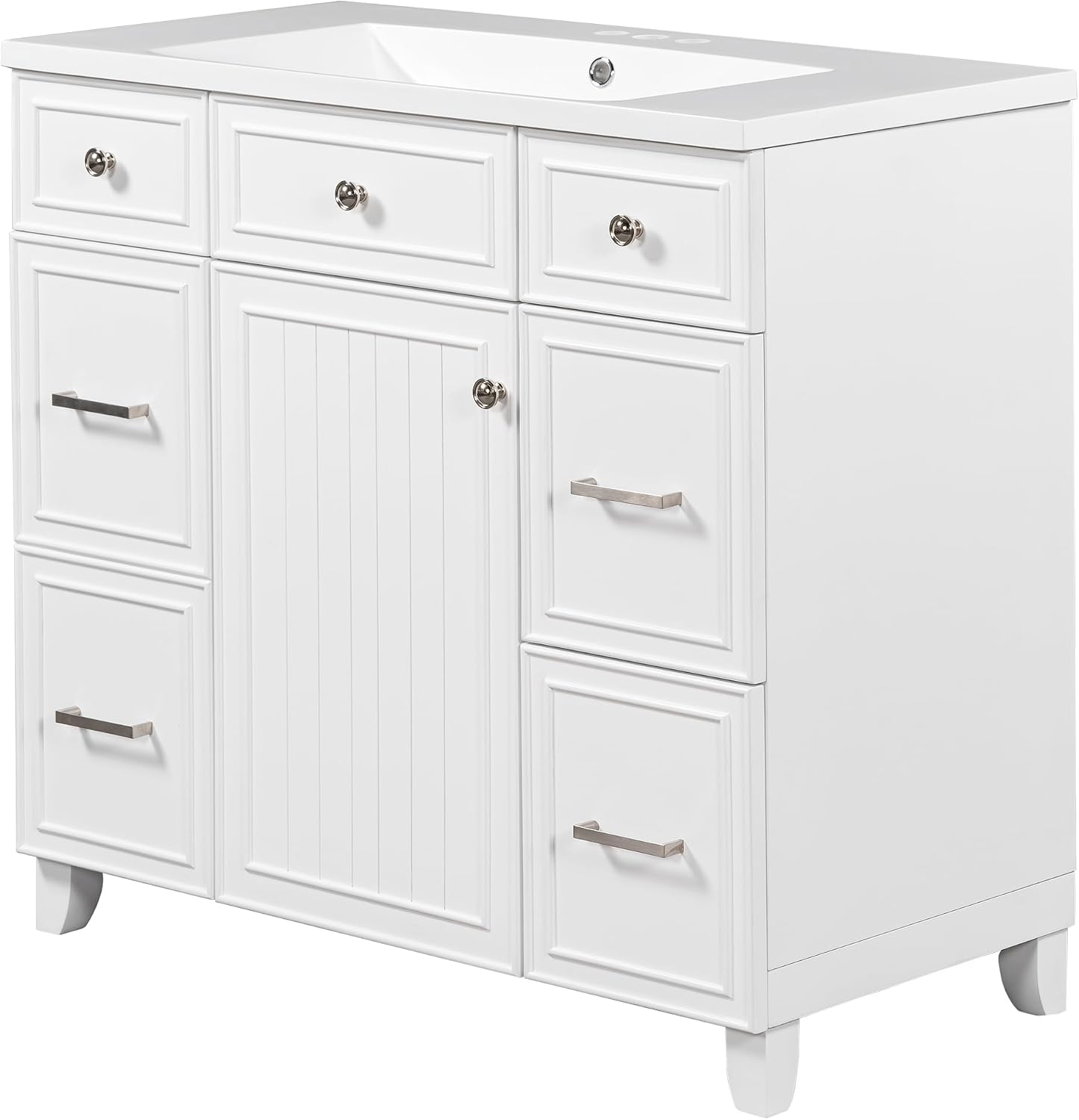 LUMISOL 36' Bathroom Vanity with Sink Top, Single Bathroom Cabinet with 3 Drawers & Soft-Closing Doors, Wooden Bathroom Vanity and Sink Combo, White