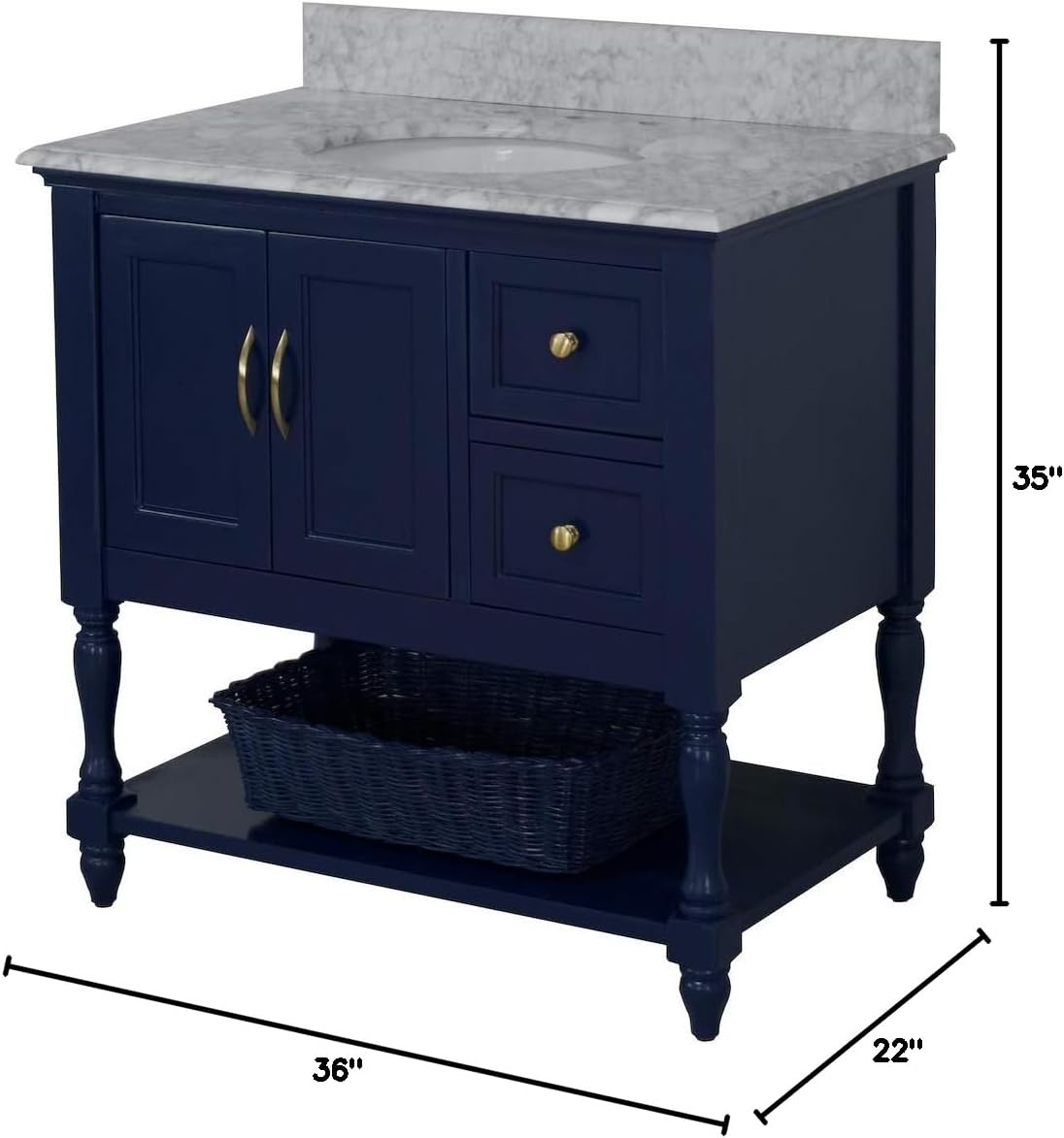 Kitchen Bath Collection Beverly 36-inch Bathroom Vanity (Carrara/Royal Blue): Includes Royal Blue Cabinet with Authentic Italian Carrara Marble Countertop and White Ceramic Sink