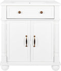28 Inch Mid-Century Bathroom Vanity with Sink, Green Solid Wood Frame with Roman Column Base, Freestanding Cabinet with Metal Handles and Storage (White)