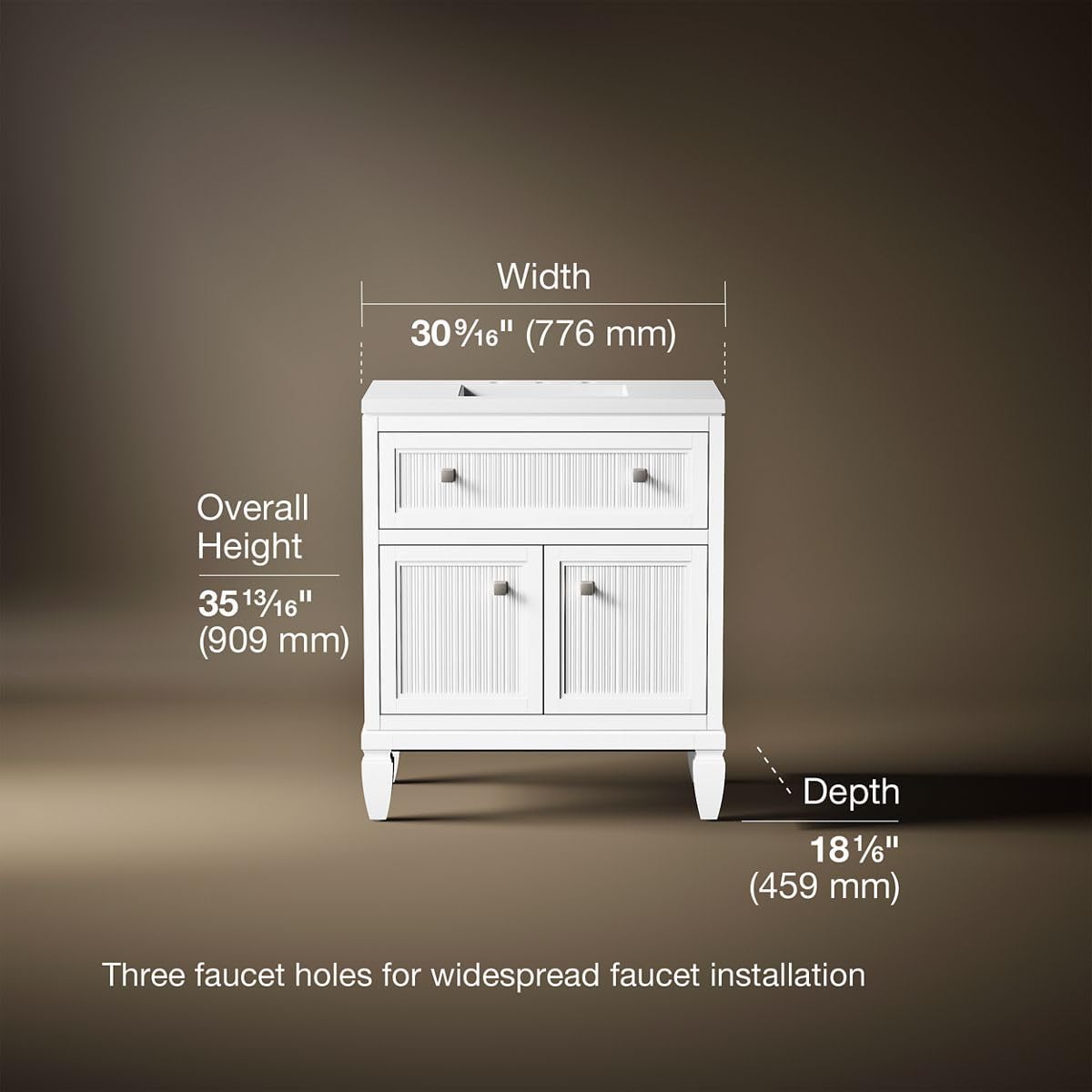 Kohler Hearthaven 30 Inch Bathroom Vanity Cabinet with White Single Sink and Quartz Top, Modern Bathroom Vanity, White, K-33536-ASB-0