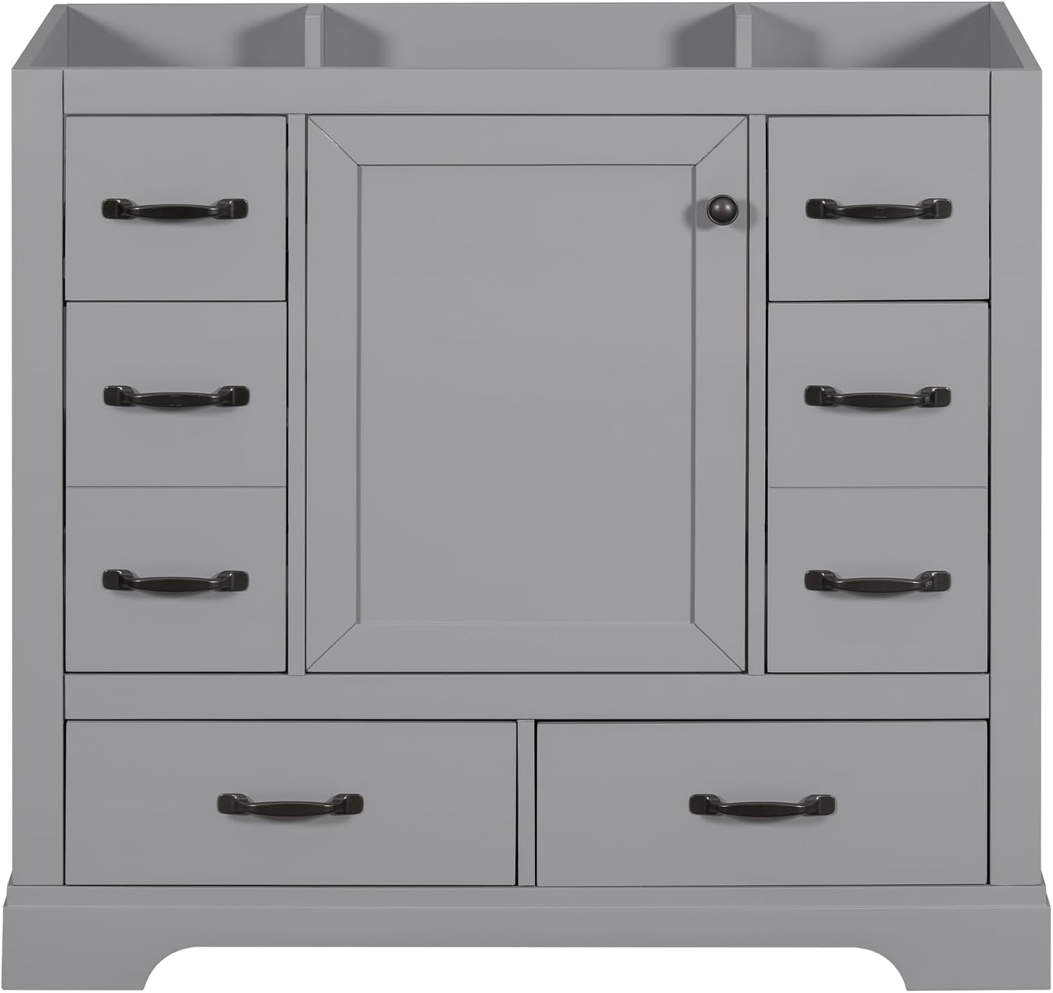 Favfurish 36' Bathroom Vanity Without Top Sink,6-Drawer Freestanding Cabinet Base with Multi-Functional Divider & Adjustable Shelf,Solid Wood MDF Vanity Only, Water Resistant,Grey