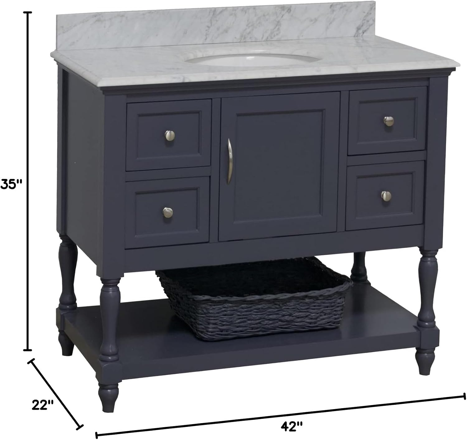 Beverly 42-inch Bathroom Vanity (Marine Gray/Carrara): Includes Marine Gray Cabinet with Authentic Italian Carrara Marble Countertop and White Ceramic Sink