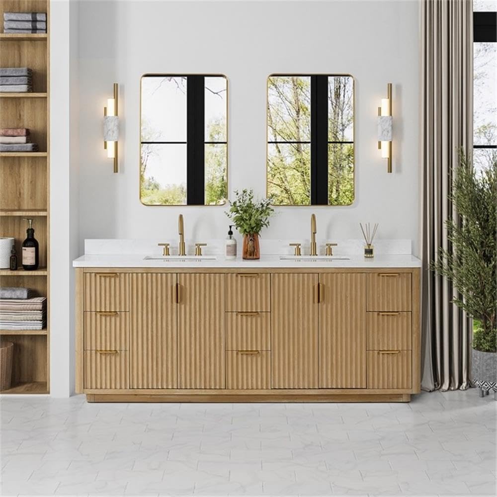 Vinnova Cadiz 84' Double Bath Vanity in Washed Ash Grey with White Composite Stone Top